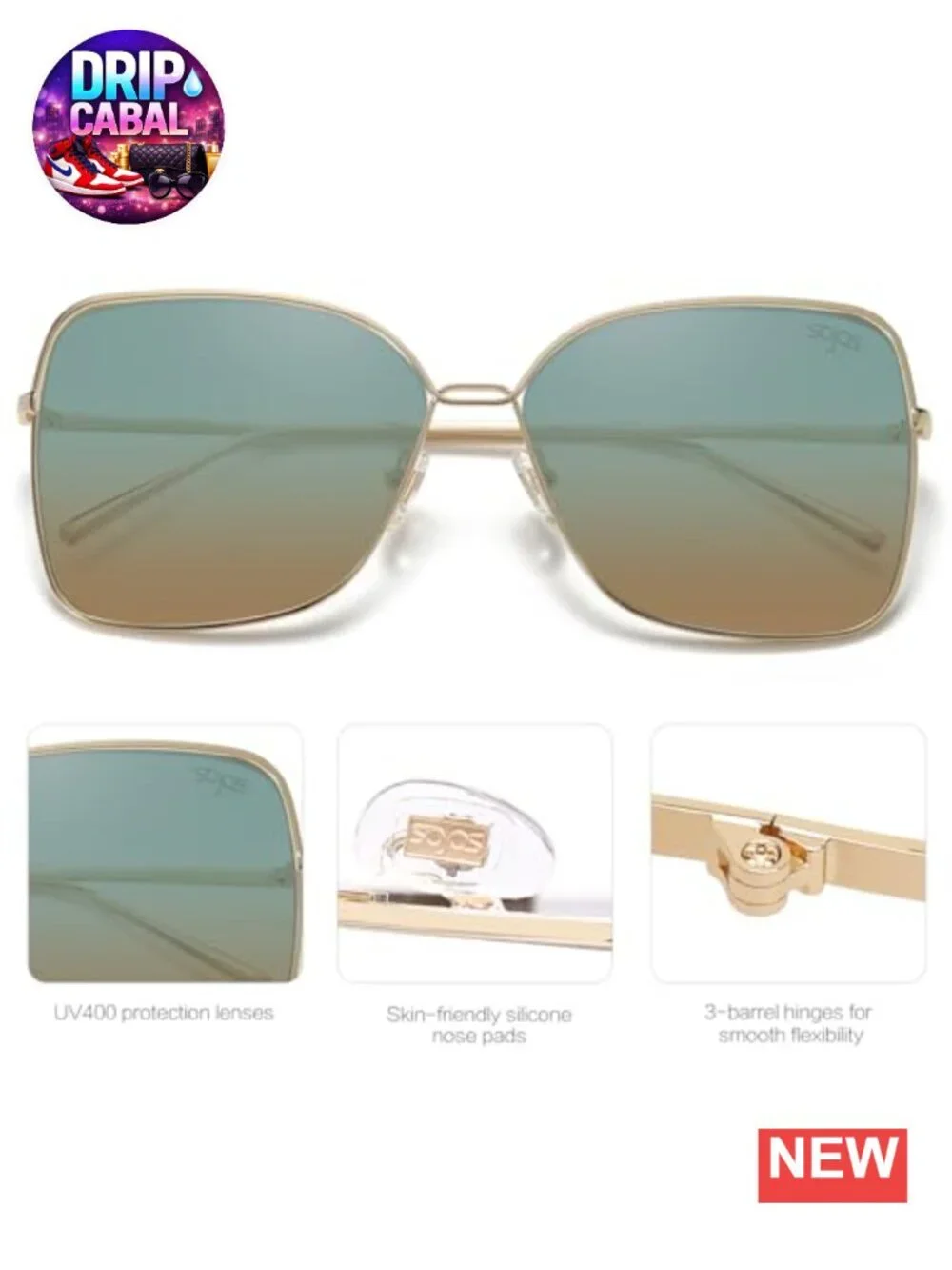 Oversized Square Sunglasses UV400 Metal Frame